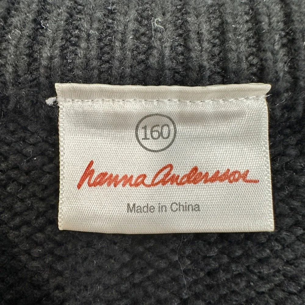 Hanna Andersson Floral‎ Embroidered Sweater Kids 160 Black Pom Pom | Cottagecore